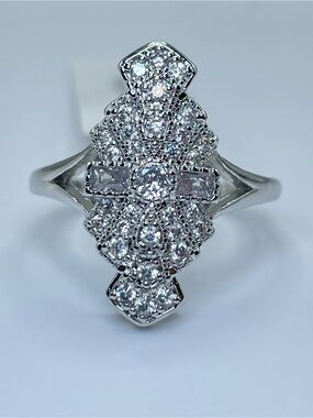 Swarovski Crystal Elements White Crystal Art Deco Statement Ring Sz 8
